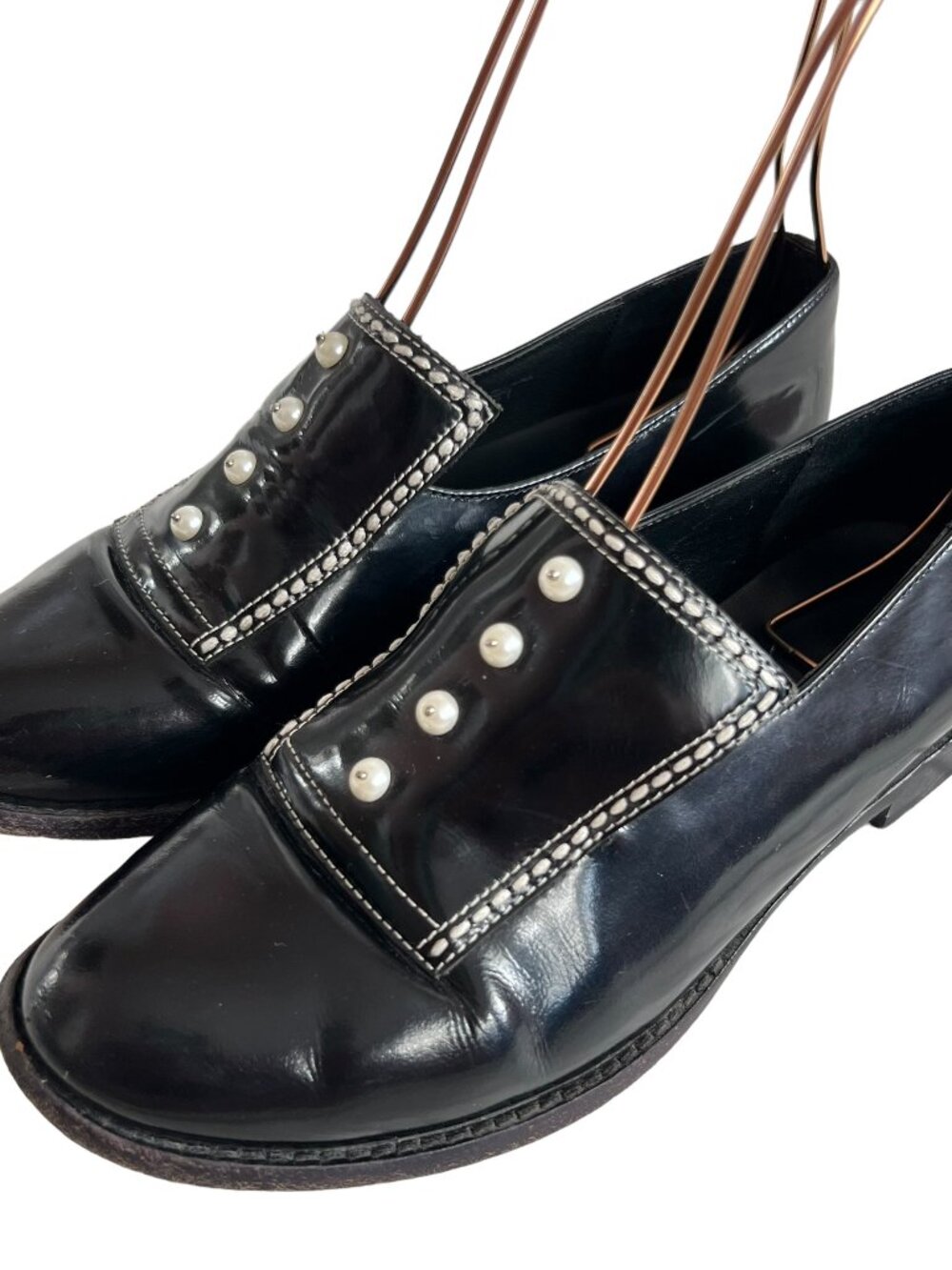 Opening Ceremony loafers Leah Leather Faux Pearl Embellished black leather 37 7